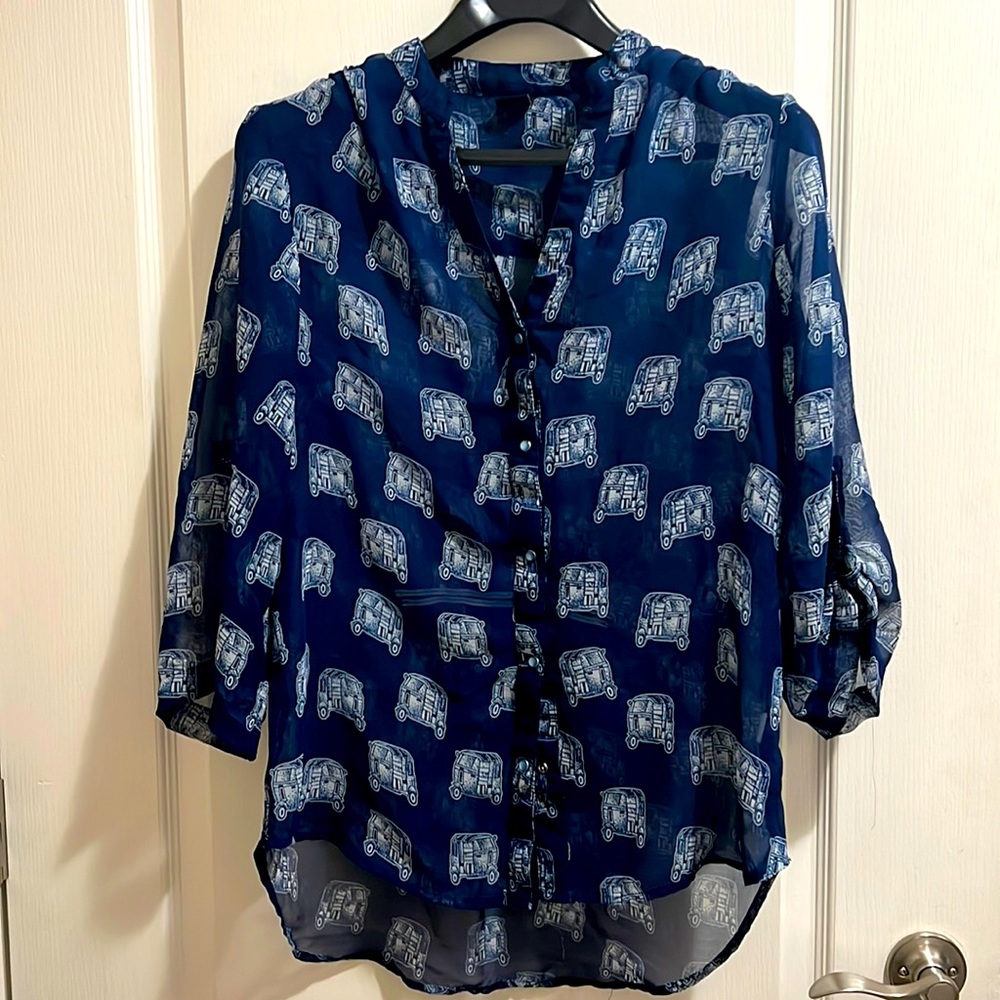 Top with pattern auto tuk-tuk design chiffon georgette. Office casual top.